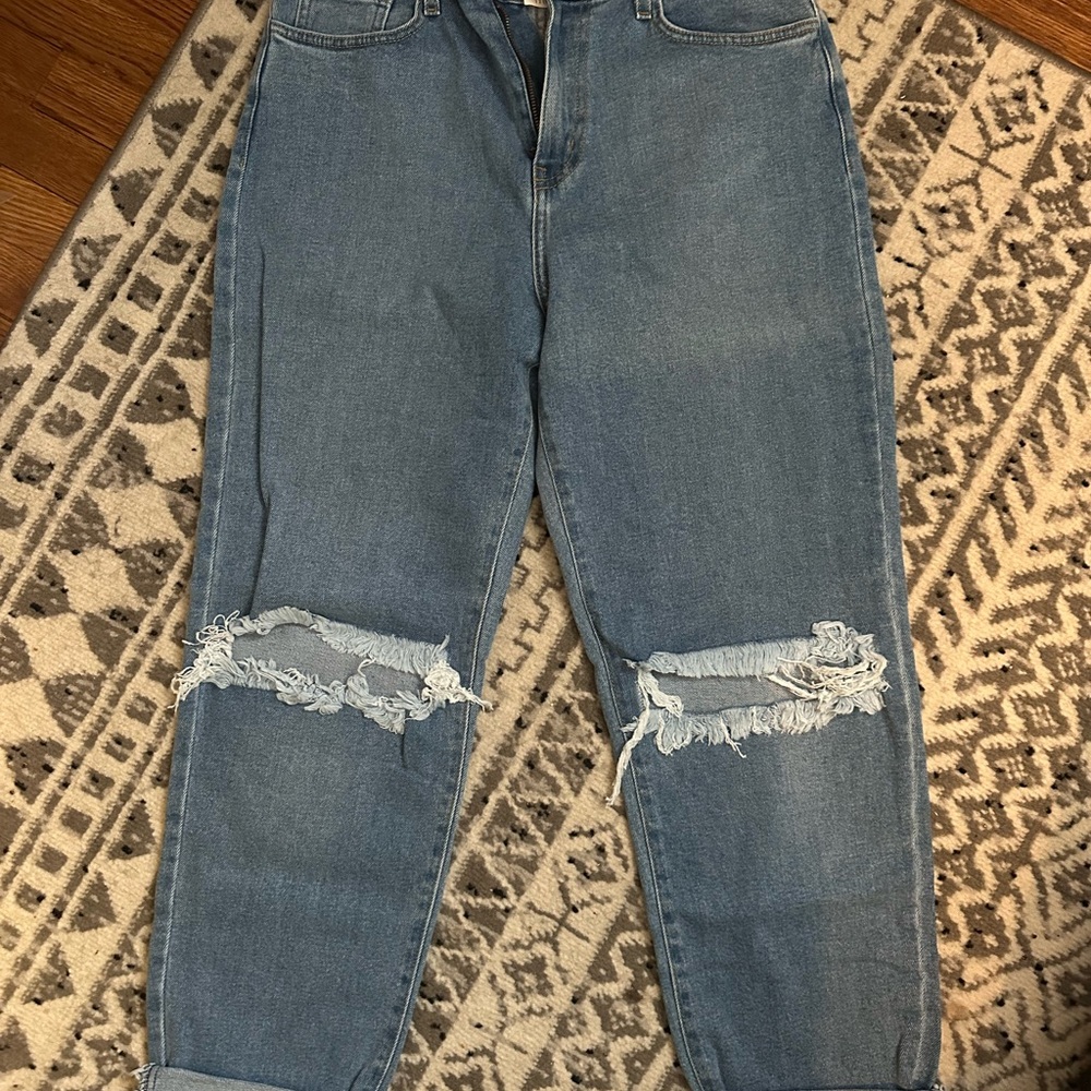 Vibrant Light Blue Distressed Boyfriend Jeans